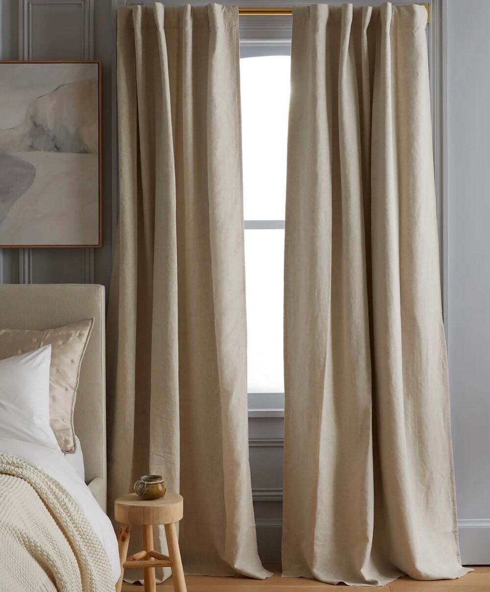 Quince European Linen Room Darkening Curtain Flax Single Panel 96x96 in NWT